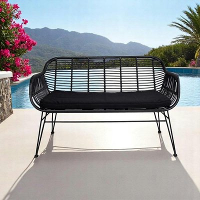 Canapé de jardin en résine tressée noire avec coussin d'assise noir IBIZA PIER IMPORT