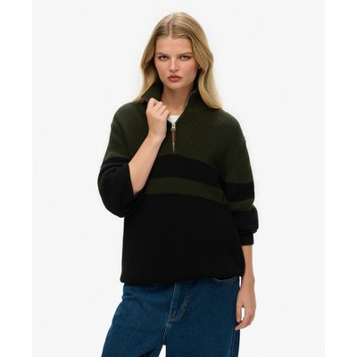 Pull oversize rayé en coton à col zippé Classic SUPERDRY