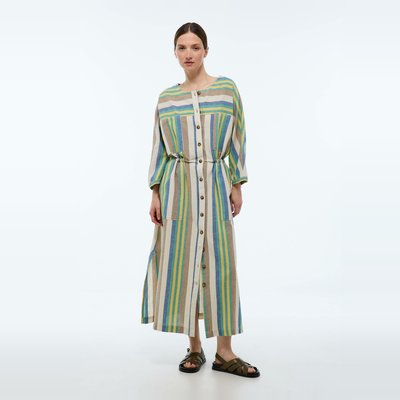 Robe longue rayée contenant du lin MONOPRIX