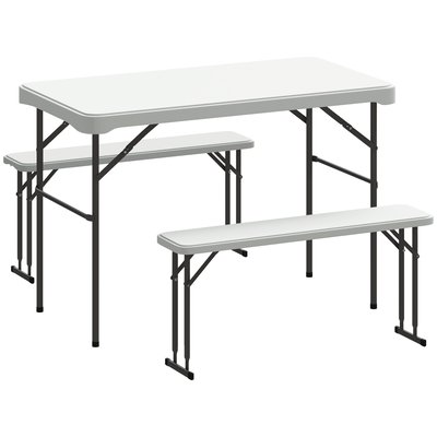 Ensemble table 2 bancs pliables avec poignées métal époxy HDPE gris clair OUTSUNNY