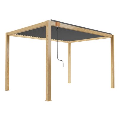 Pergola bioclimatique autoportée impression bois 3 x 4 m avec 1, 2 ou 3 stores, CORATO OVIALA