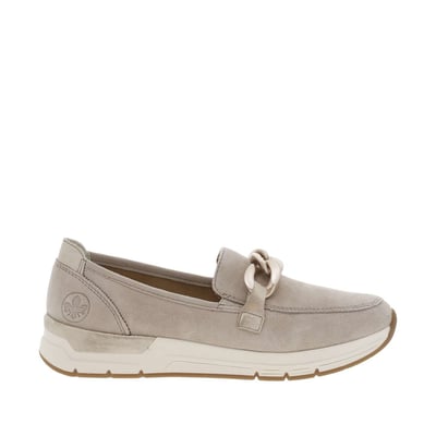 Mocassins beige à talon plat avec logo embossé et chaîne décorative RIEKER