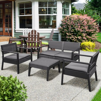 Salon de jardin style yachting 4 places 4 pièces avec coussins anthracite OUTSUNNY