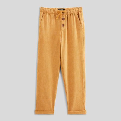 Pantalon droit rayé en coton et lin MONOPRIX