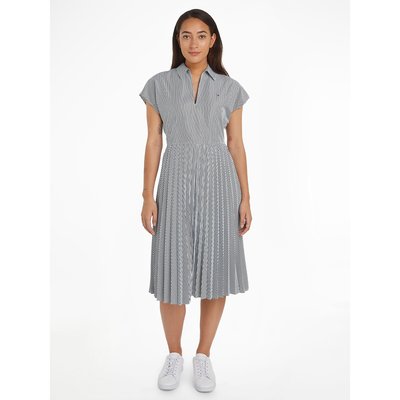 Vestido midi às riscas, plissado, mangas curtas TOMMY HILFIGER