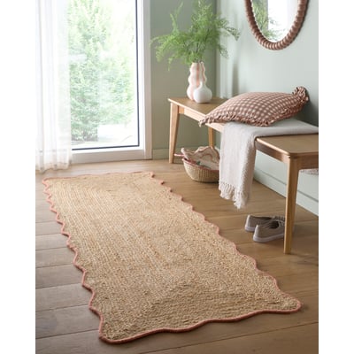 Scalloped Jute Hand Woven Border Runner Rug SO'HOME