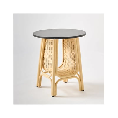 Table basse rotin CORRIDOR Dia 50 cm plateau noir KOK