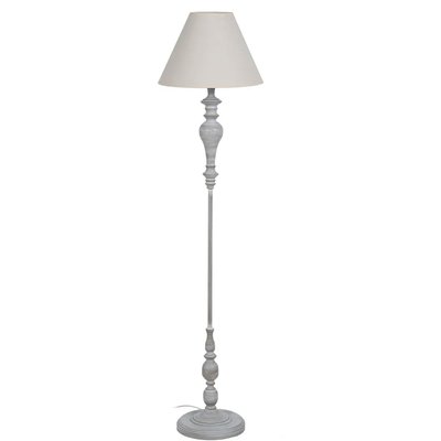 Lampadaire classique en métal gris et abat-jour lin beige 38x38x155cm WADIGA