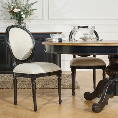 Lot de 2 chaises en hévéa couleur noire et lin prémium MEDAILLON ROBIN DES BOIS