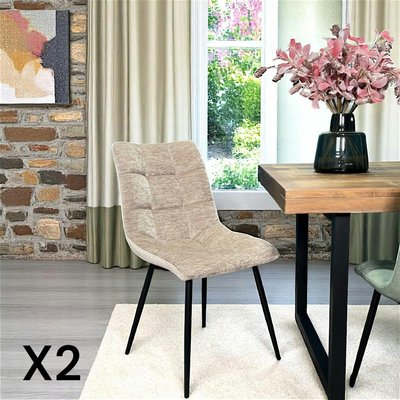 Chaise en velours taupe motif damier (lot de 2) PALERME PIER IMPORT