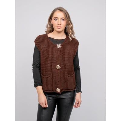 Gilet Sans Manches Grosse Maille Boutons Bijoux Kaelie DONA LISA