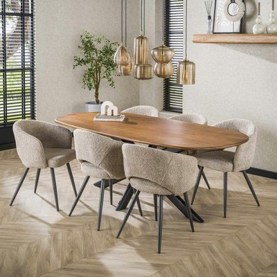 Table à manger moderne en bois de manguier avec pied central 215 cm CREEK PIER IMPORT