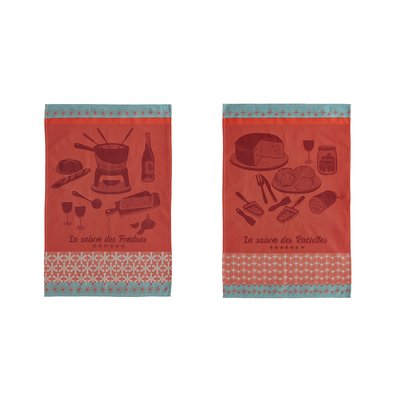 Lot de torchons imprimés en jacquard de coton, Raclette et fondue COUCKE