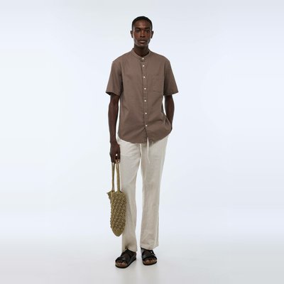 Chemise manches courtes col mao en lin MONOPRIX