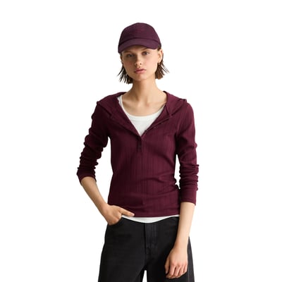T-shirt à manches longues en jersey côtelé, à capuche, coupe ajustée en pur coton biologique MARC O’POLO DENIM