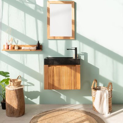 Lave main et Meuble suspendu en teck rectangle 60 LUXE WANDA COLLECTION