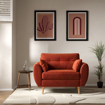 Ada Scandi Buttoned Velvet Snuggle Chair with Light Wood Legs SO'HOME
