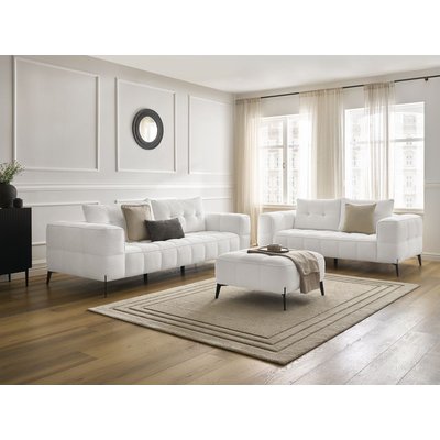 Canapé droit fixe 5 places en tissu bouclette avec pouf, ANIS BOBOCHIC