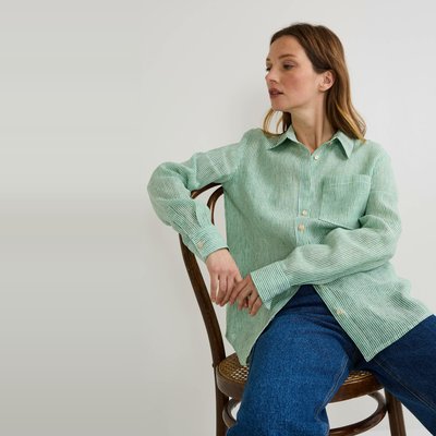 Chemise manches longues rayée en lin MONOPRIX
