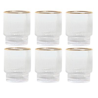 Set de 6 verres à whisky en verre strié et liseré doré 32cl WADIGA