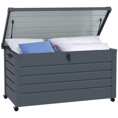 Coffre de jardin 311L verrouillable sur roulettes acier anthracite OUTSUNNY