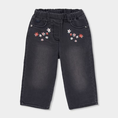Pantalon denim fille brodé de fleurs BOBOLI