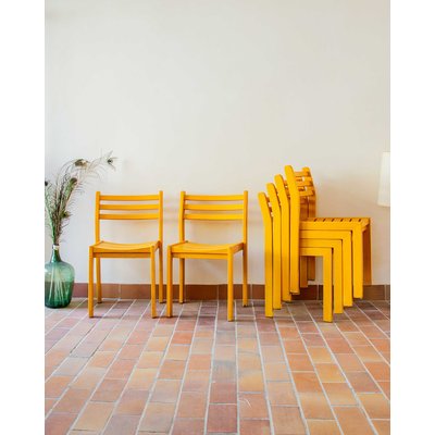 Lot de 6 chaises en bois Alma N°458 - Bon état DEBONGOUT