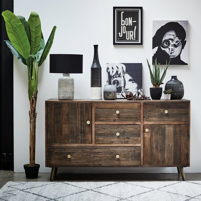 Buffet en bois recyclé sombre nombreux tiroirs style vintage 152cm ADELAIDE PIER IMPORT