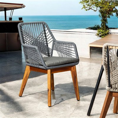 Chaise de jardin grise en corde tressée et pieds bois FSC® GRENADE PIER IMPORT