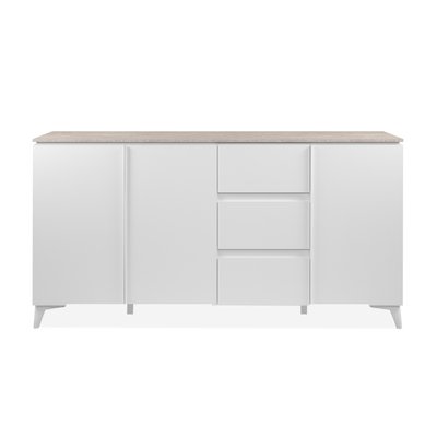 Buffet 3 portes et 3 tiroirs décor travertin et blanc L177cm - BERTRIX CALICOSY