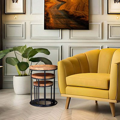 Rhea Industrial Wood Nesting Side Tables (Set of 3) ÉDITÉ