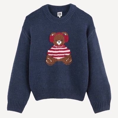 Camisola de gola redonda com malha grossa e estampado de urso LA REDOUTE COLLECTIONS