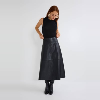 Jupe midi en cuir de mouton MONOPRIX