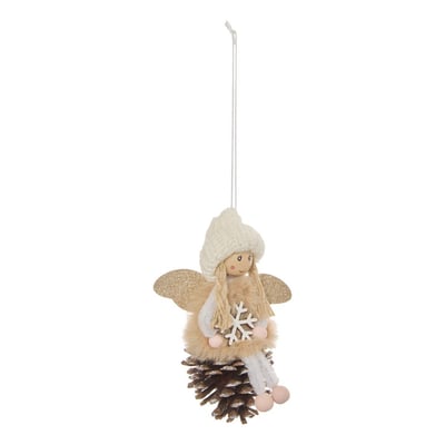 Suspension de sapin fée en pomme de pin bonnet beige 12 cm FEERIC LIGHTS & CHRISTMAS