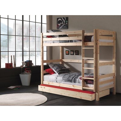 PINO  Lit Superposé Pin Massif Bois Nature + Lit gigogne VIPACK