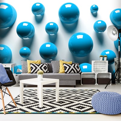 Papier peint intissé panoramique 3D et Perspective Blue Balls EDEN