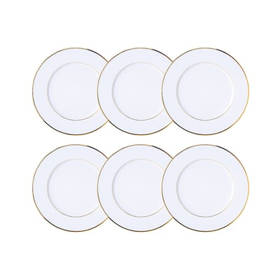 Lot de 6 assiettes à dessert 20,5cm en porcelaine, CLASSIC FILET OR NOVASTYL