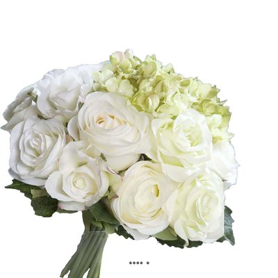 Bouquet de Roses et Hortensias factices Blan ARTIFICIELLES