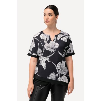 Blouse, fleurs, col tunisien, manches courtes ULLA POPKEN