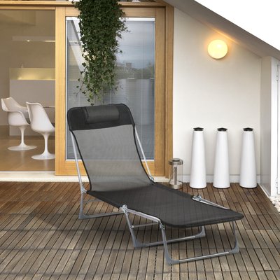 Bain de soleil transat pliable inclinable acier teslin OUTSUNNY