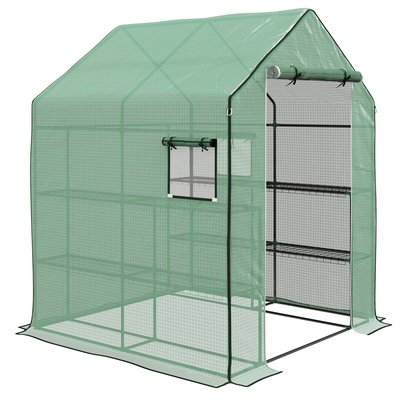 Serre de jardin 4 tablettes porte fenêtre acier PE haute densité OUTSUNNY