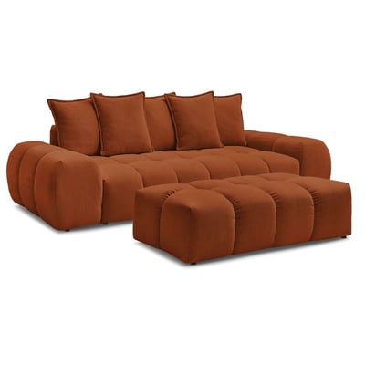 Canapé droit convertible 3 places en tissu texturé avec pouf, EVEREST BOBOCHIC