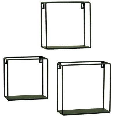 Set de 3 Étagères Murales en Métal Noir - Longueur 16/18/20cm WADIGA