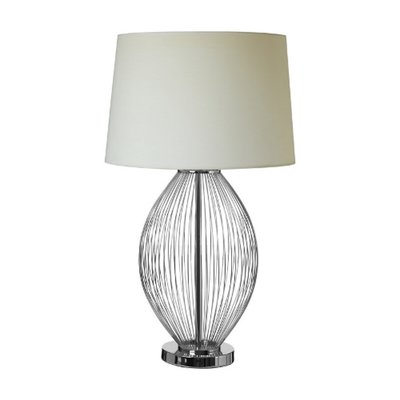 Chrome Curved Wire Frame with Linen Shade Table Lamp SO'HOME