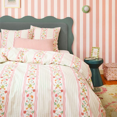 Housse de couette en coton lavé, imprimé rayures et fleurs, FABIOLA LA REDOUTE INTERIEURS
