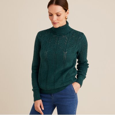 Rollkragenpullover aus Feinstrick mit Ajourmuster ANNE WEYBURN