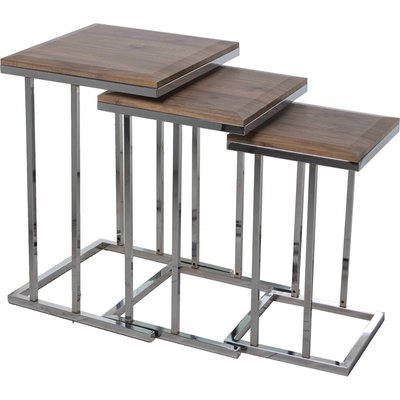 Tables gigognes bois, pieds chromés (lot de 3) RECOLLECTION