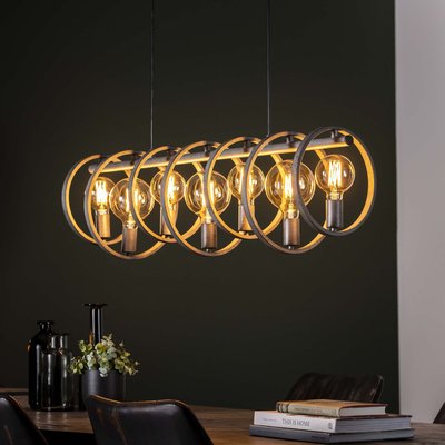 Suspension industrielle 7 lampes cercles finition argent vieilli RALF PIER IMPORT