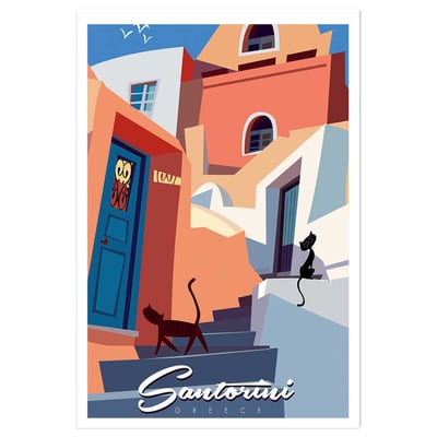Poster vintage les chats de santorini HEXOA