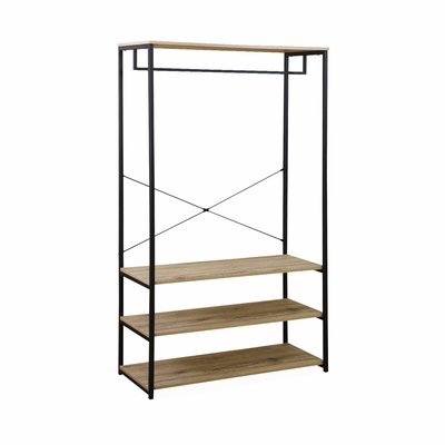 Meuble d'entrée métal et décor bois 3 niveaux avec barre de penderie LOFT SWEEEK